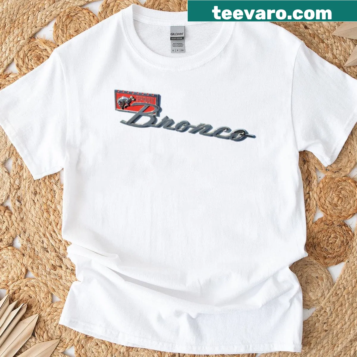 Vintage 1960s Bronco sport emblem graphic on a t-shirt — on a men's t-shirt