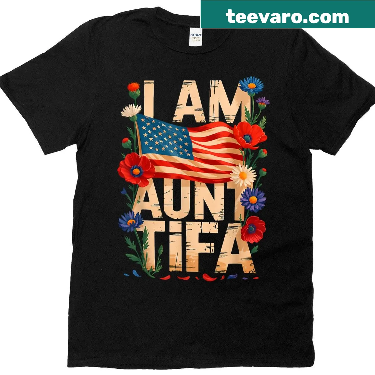 Vintage T-shirt for aunt Tifa featuring American flag elements. — on a men's t-shirt