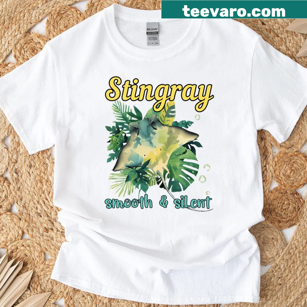 Vintage stingray graphic with tropical design on a t-shirt — on a men's t-shirt