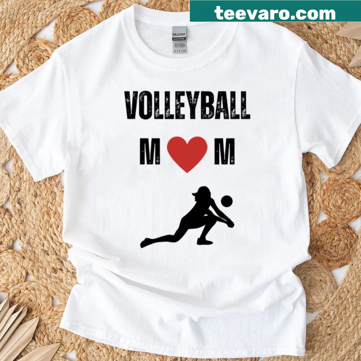 T-shirt proudly declaring 'Volleyball Mom' with bold text — on a men's t-shirt