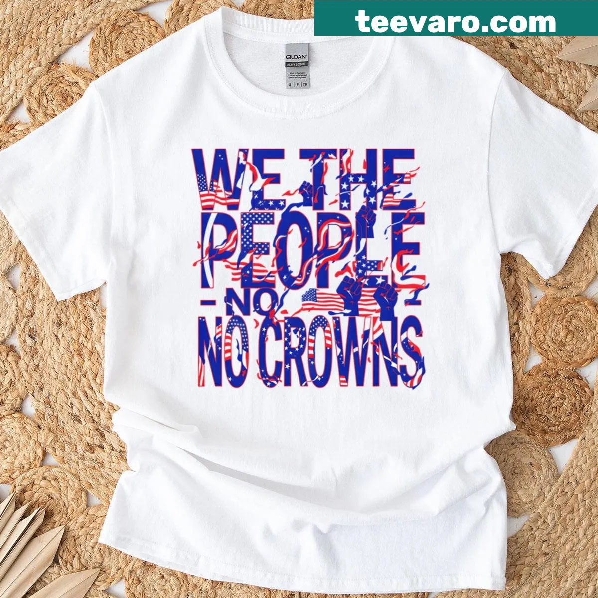 Artistic 'We The People' design with crown elements — on a men's t-shirt