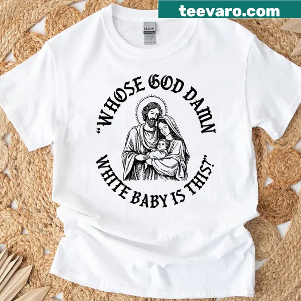 Parody nativity T-shirt with humorous text