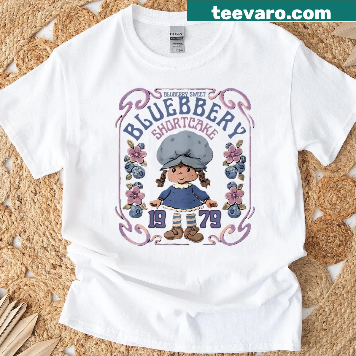 Vintage blueberry shortcake design on a women's t-shirt — on a men's t-shirt