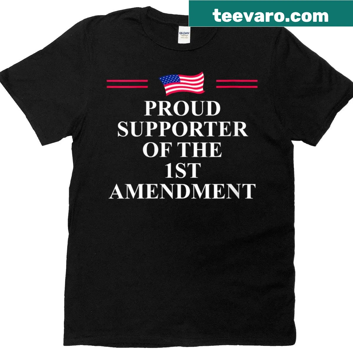 T-shirt supporting the First Amendment with bold freedom of speech text — on a men's t-shirt