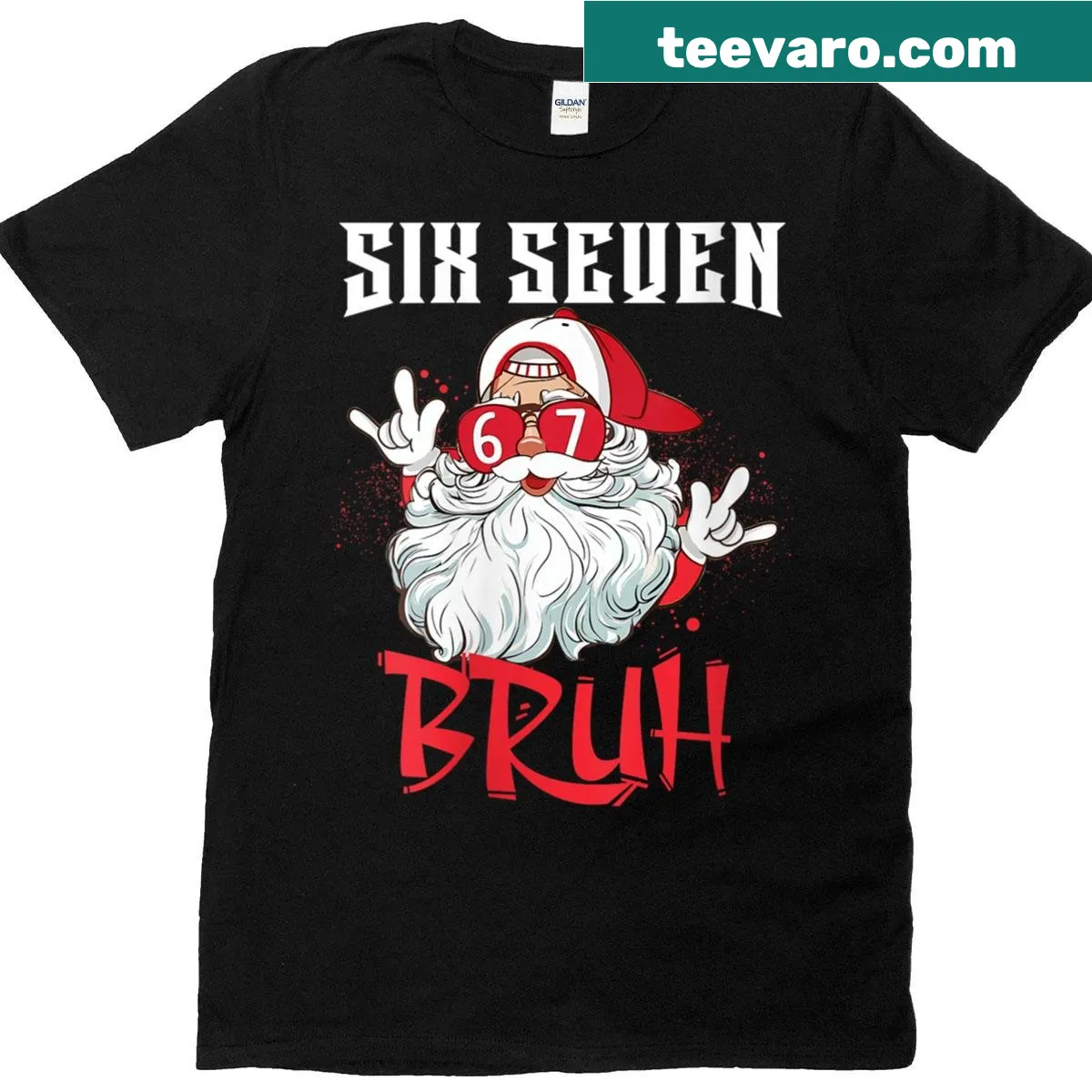 Funny holiday design T-shirt featuring Bruh Santa meme — on a men's t-shirt