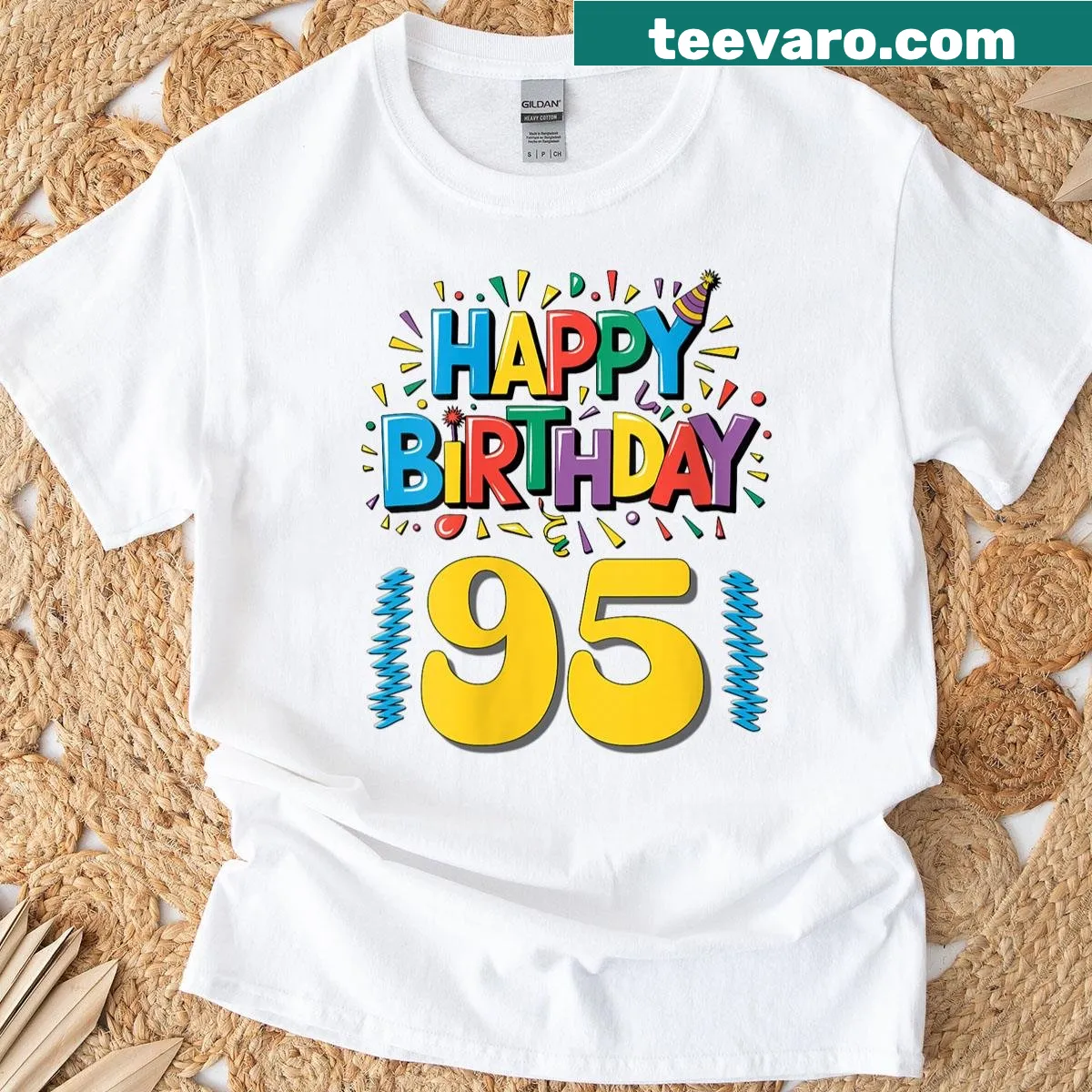 T-shirt celebrating a 95th birthday with joyful typography. — on a men's t-shirt