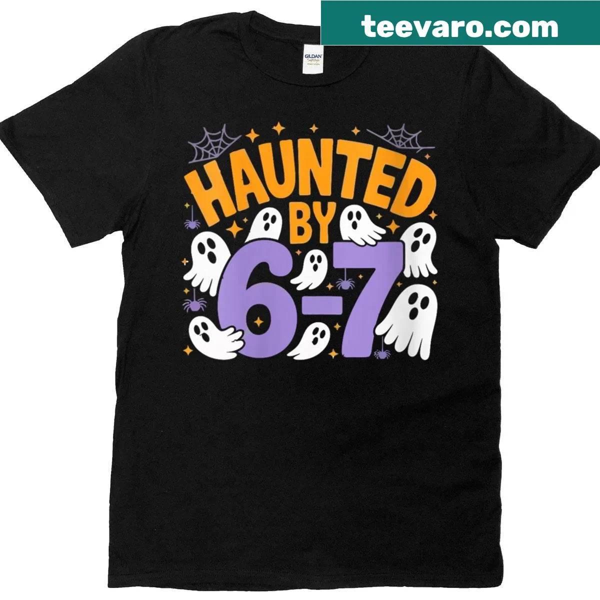 Haunting design with multiple ghosts and spiders for Halloween — on a men's t-shirt