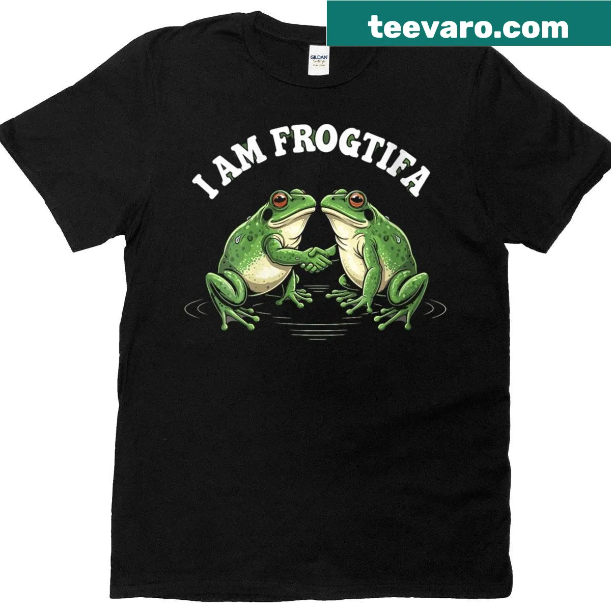 Quirky T-shirt with an illustration of Frogtifa and a frog — on a men's t-shirt