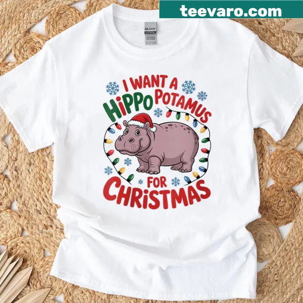 Cute holiday shirt featuring a hippo illustration and Christmas text