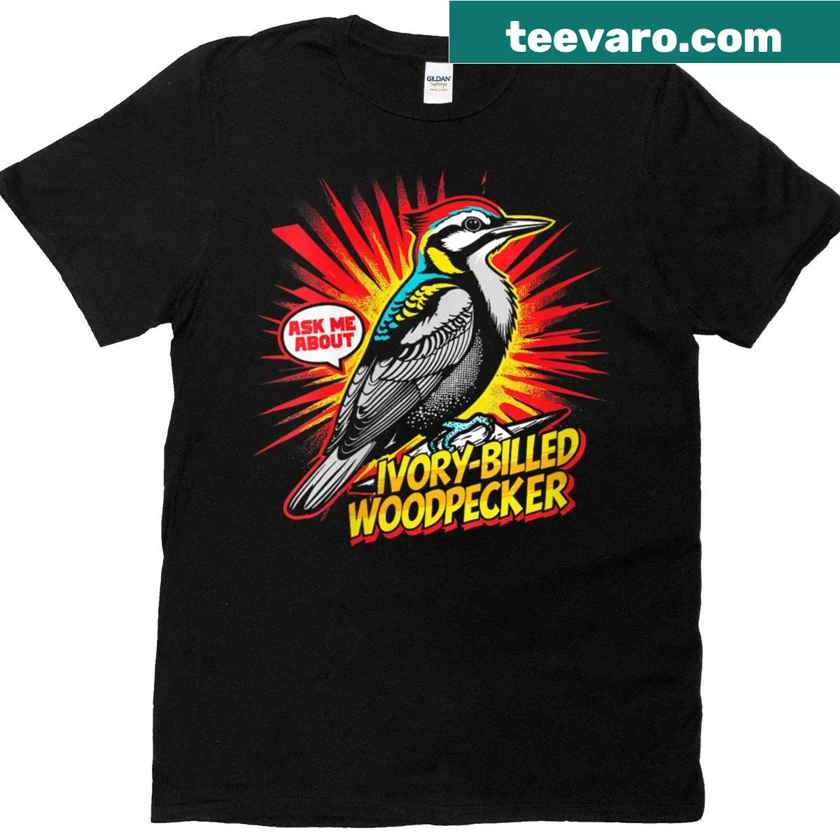 Illustration of an Ivory Billed Woodpecker on a women's T-shirt — on a men's t-shirt