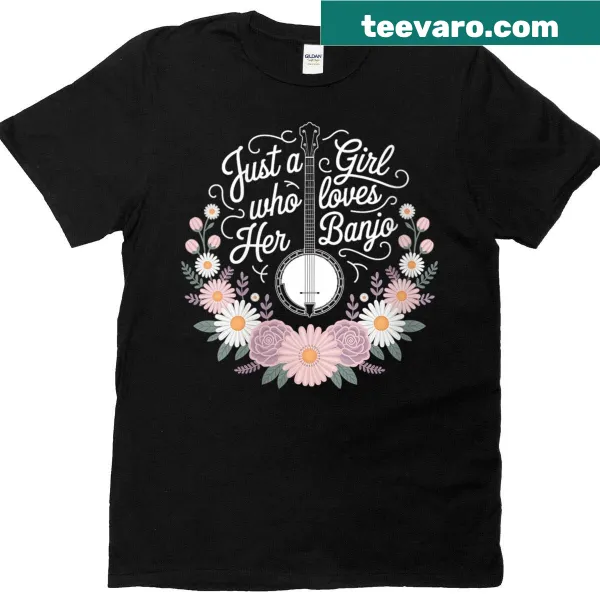 Illustration of a girl playing banjo on a t-shirt