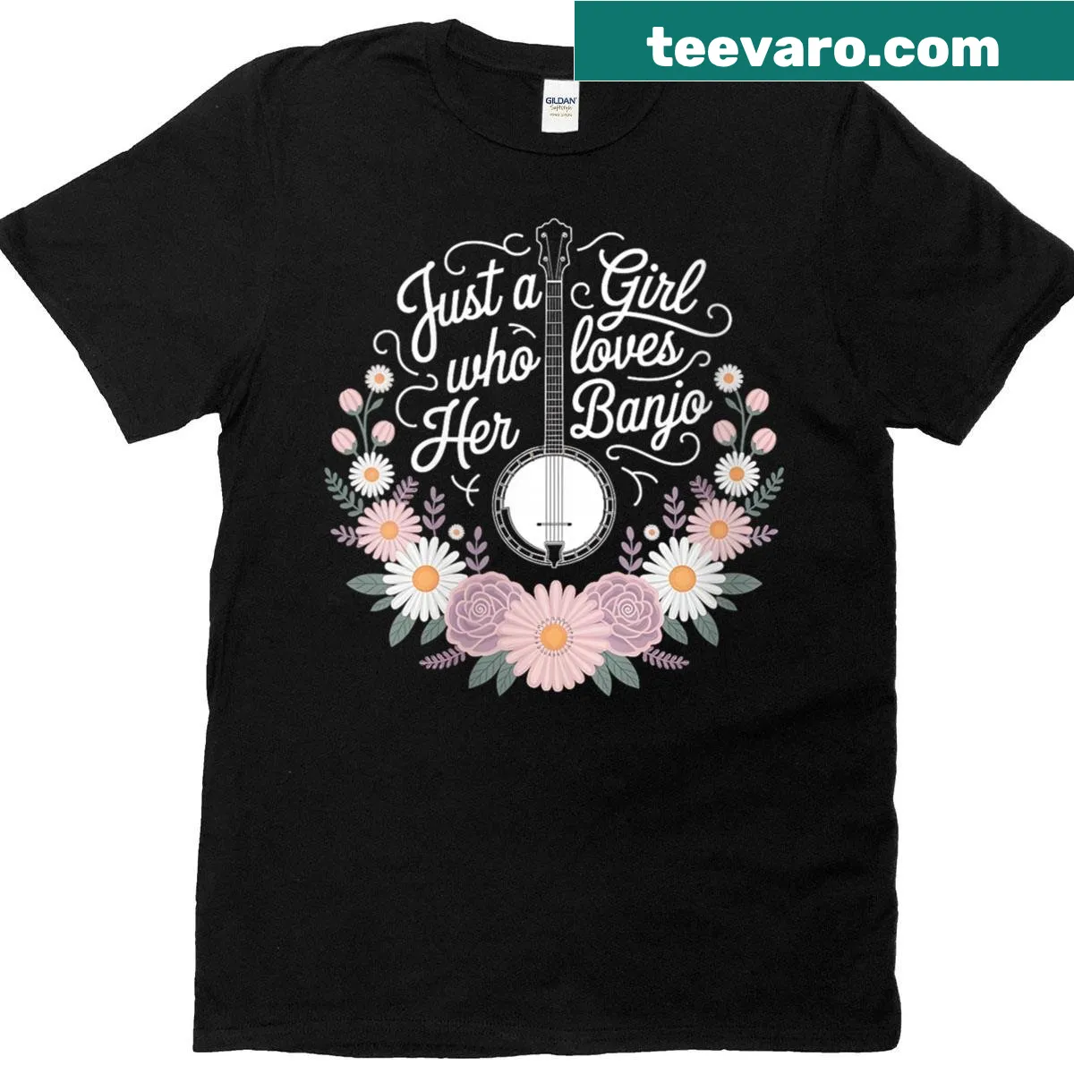 Illustration of a girl playing banjo on a t-shirt — on a men's t-shirt
