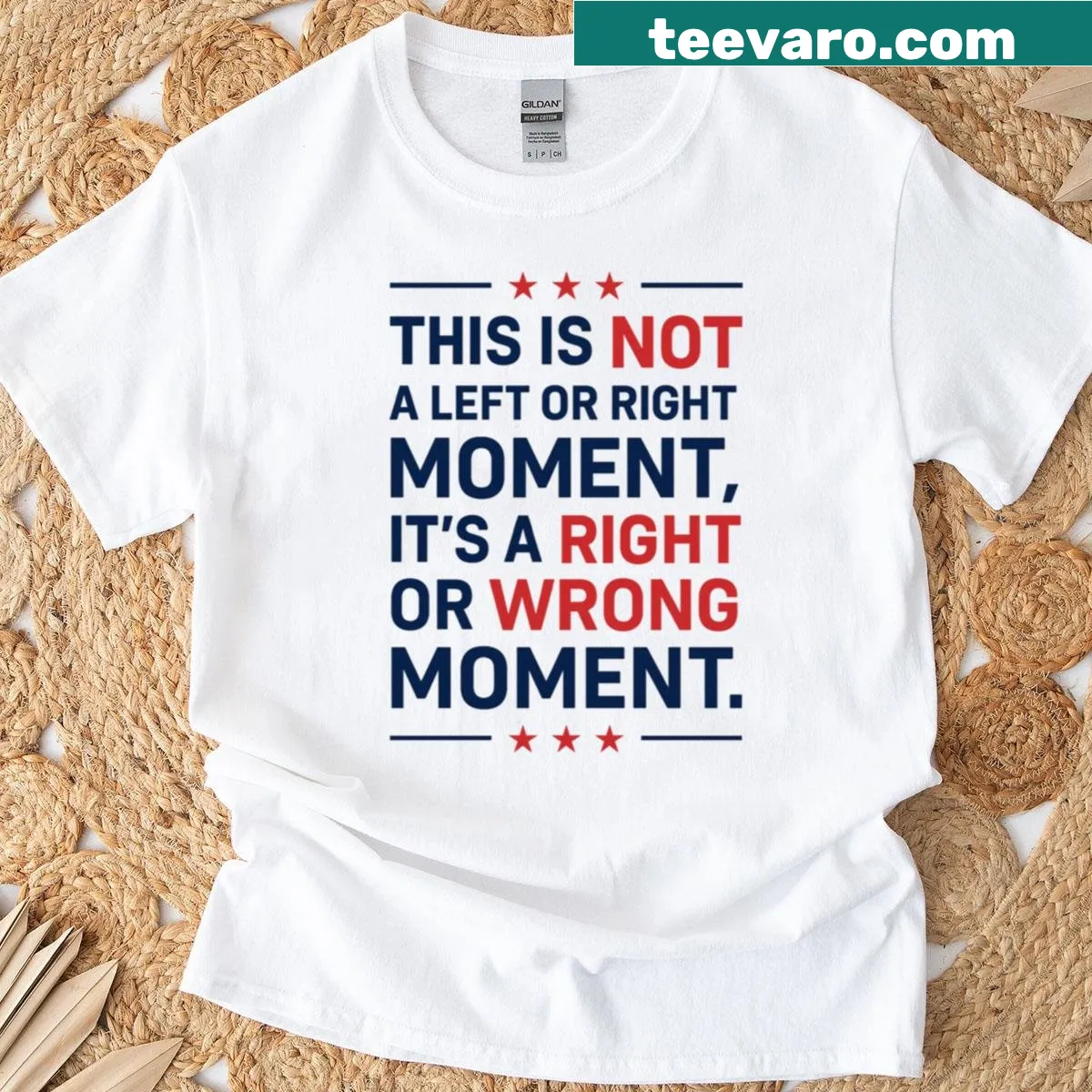 Playful cartoon T-shirt with 'Wrong Or Right Moment' graphic — on a men's t-shirt