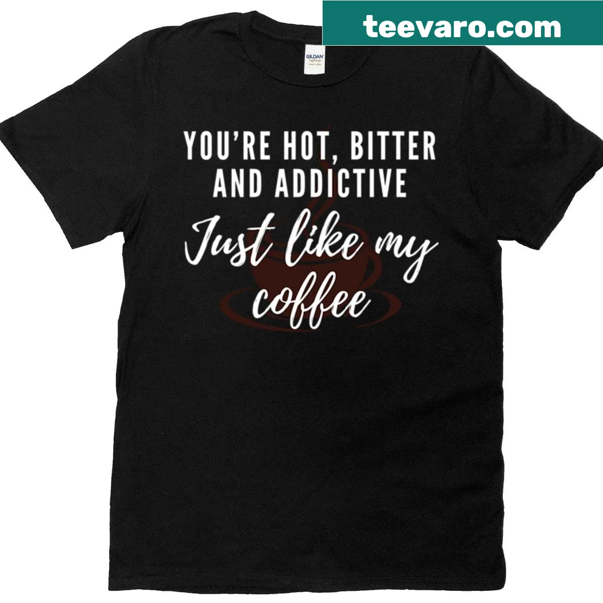 Humorous coffee-themed t-shirt with playful text about coffee — on a men's t-shirt