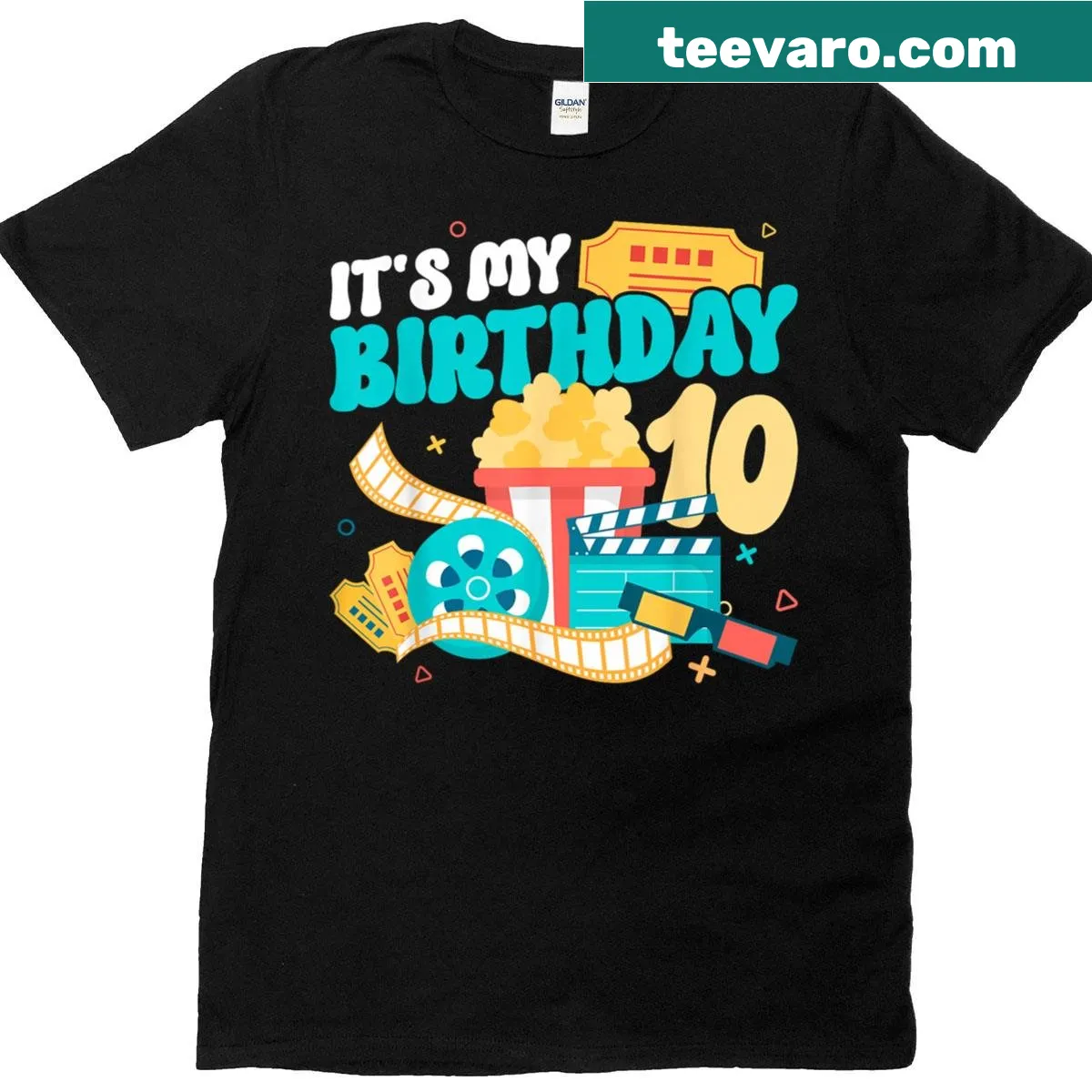 T-shirt for a 10-year-old movie lover's birthday party — on a men's t-shirt