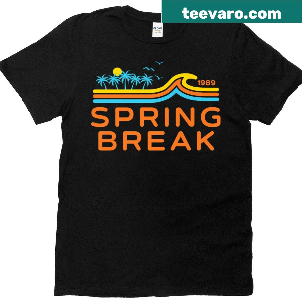 Retro graphic T-shirt inspired by 1989 spring break beach adventures — on a men's t-shirt