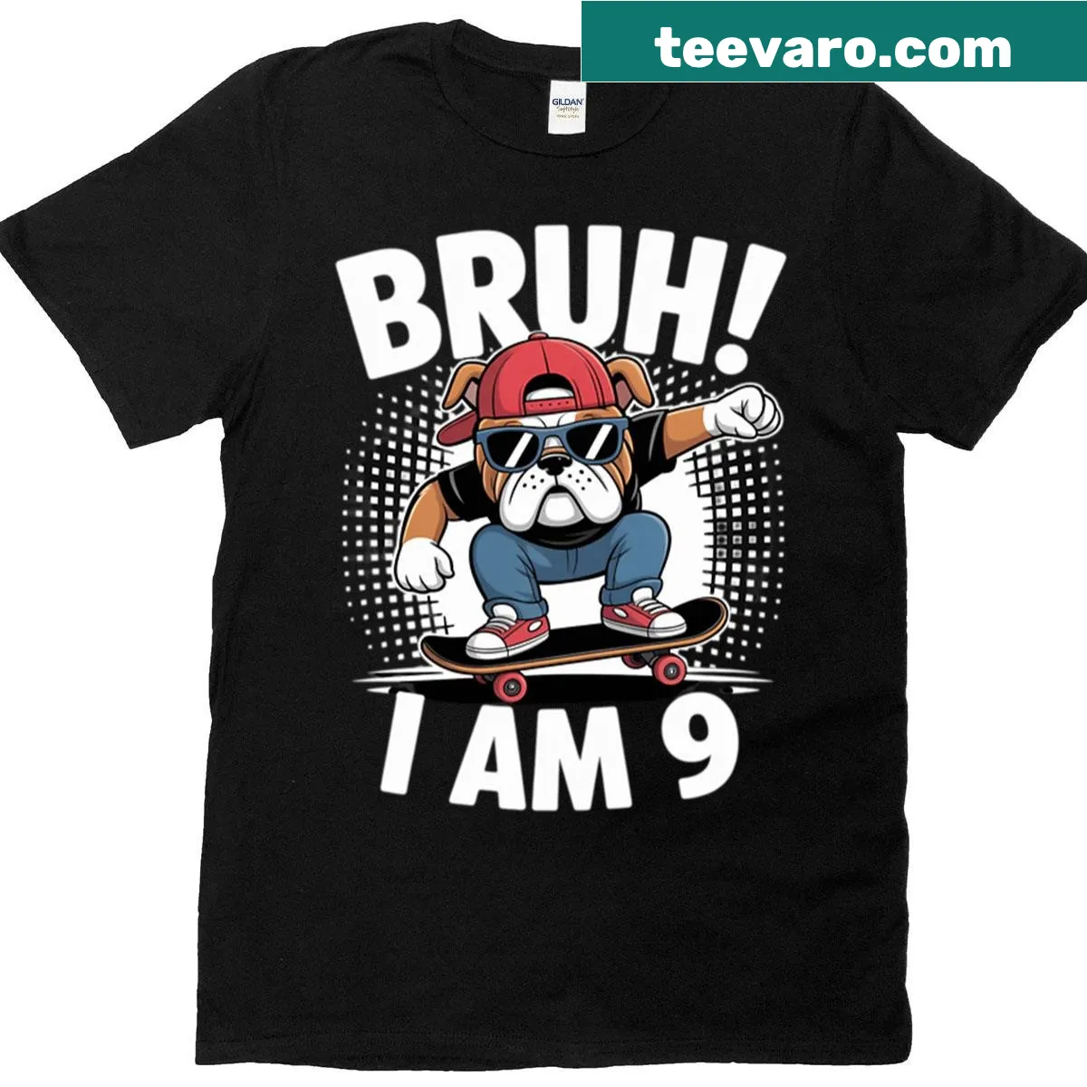 Cartoon dabbing dog with text for 9th birthday — on a men's t-shirt