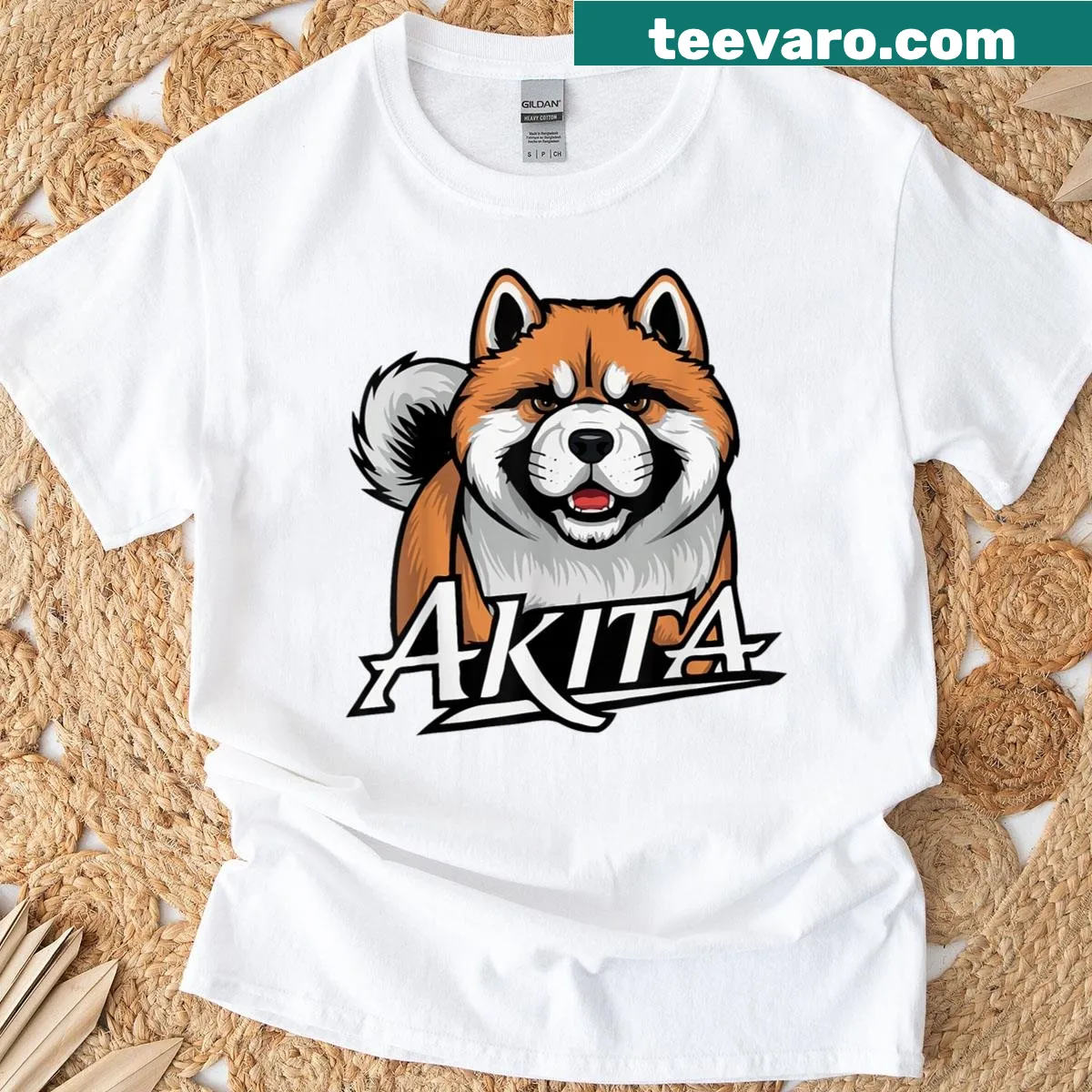 Bold Akita logo design on a dog-themed shirt — on a men's t-shirt