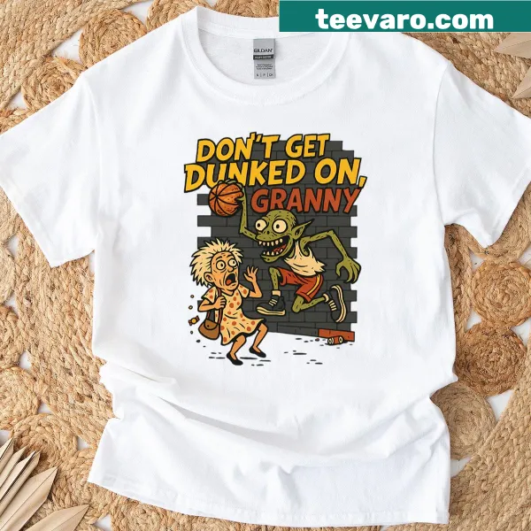 Alien dunking a basketball in street comic style on T-shirt