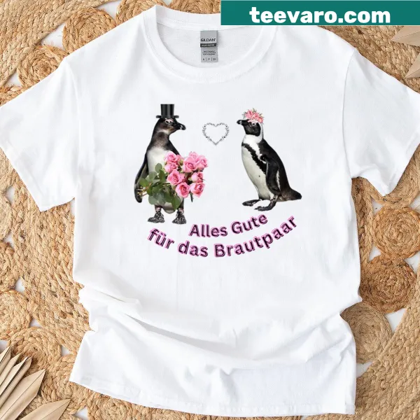 Funny penguin wedding t-shirt with celebration graphics