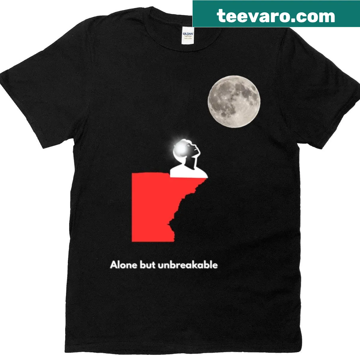 Inspirational shirt featuring the phrase 'Alone But Unbreakable' — on a men's t-shirt