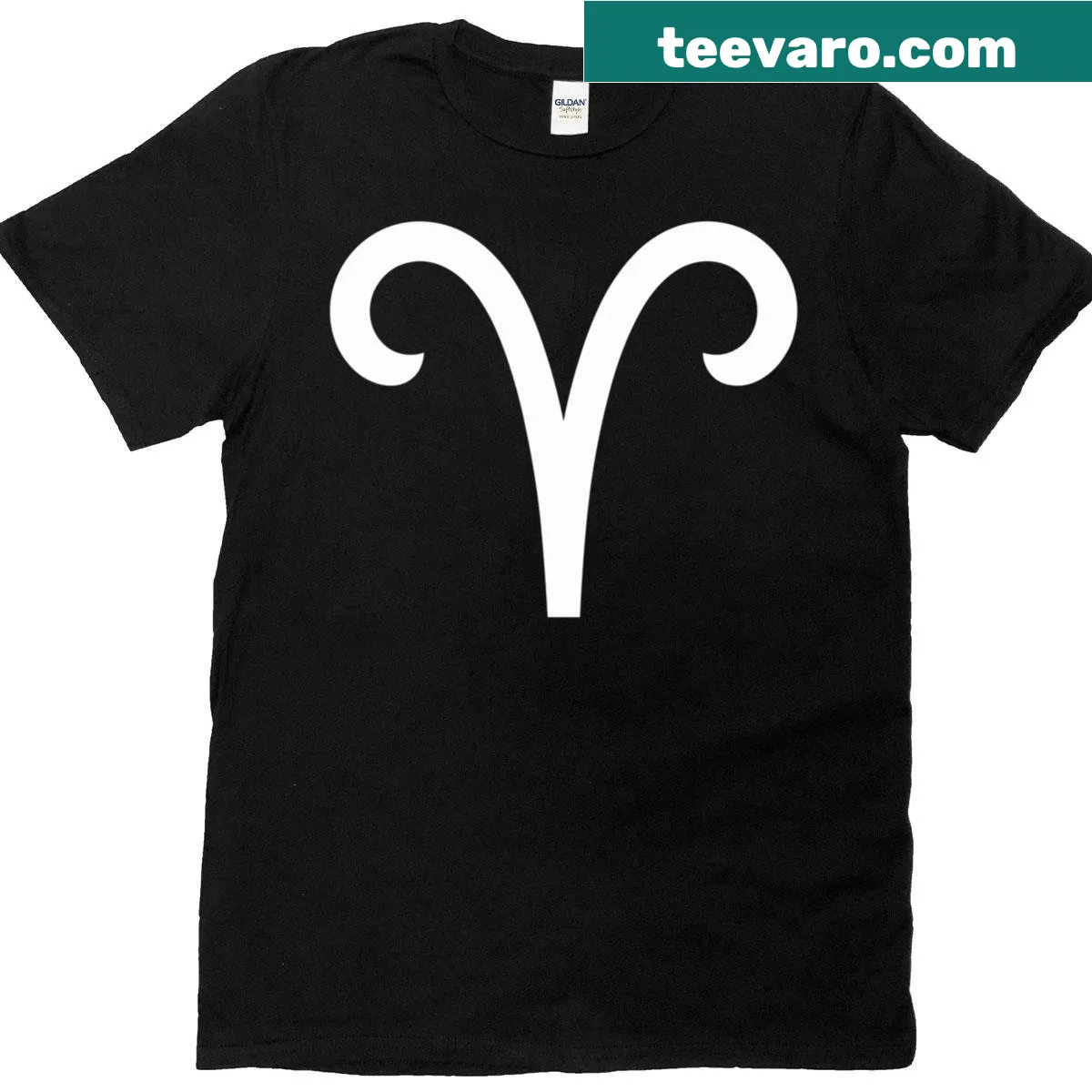 Aries zodiac symbol graphic t-shirt — on a men's t-shirt