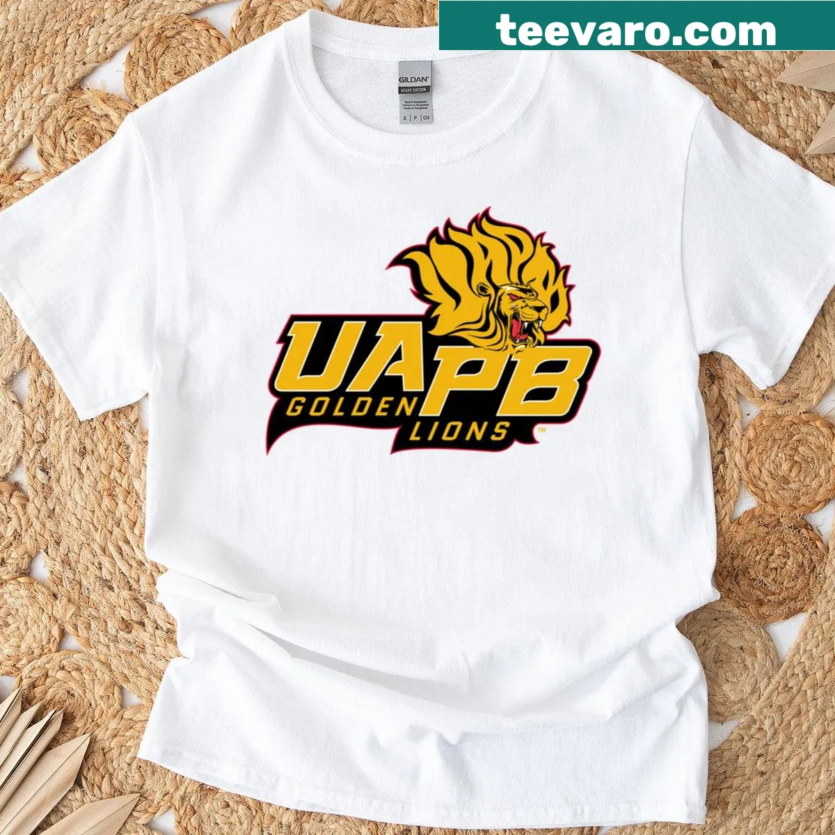 Arkansas Pine Bluff Golden Lions T-shirt with primary logo — on a men's t-shirt