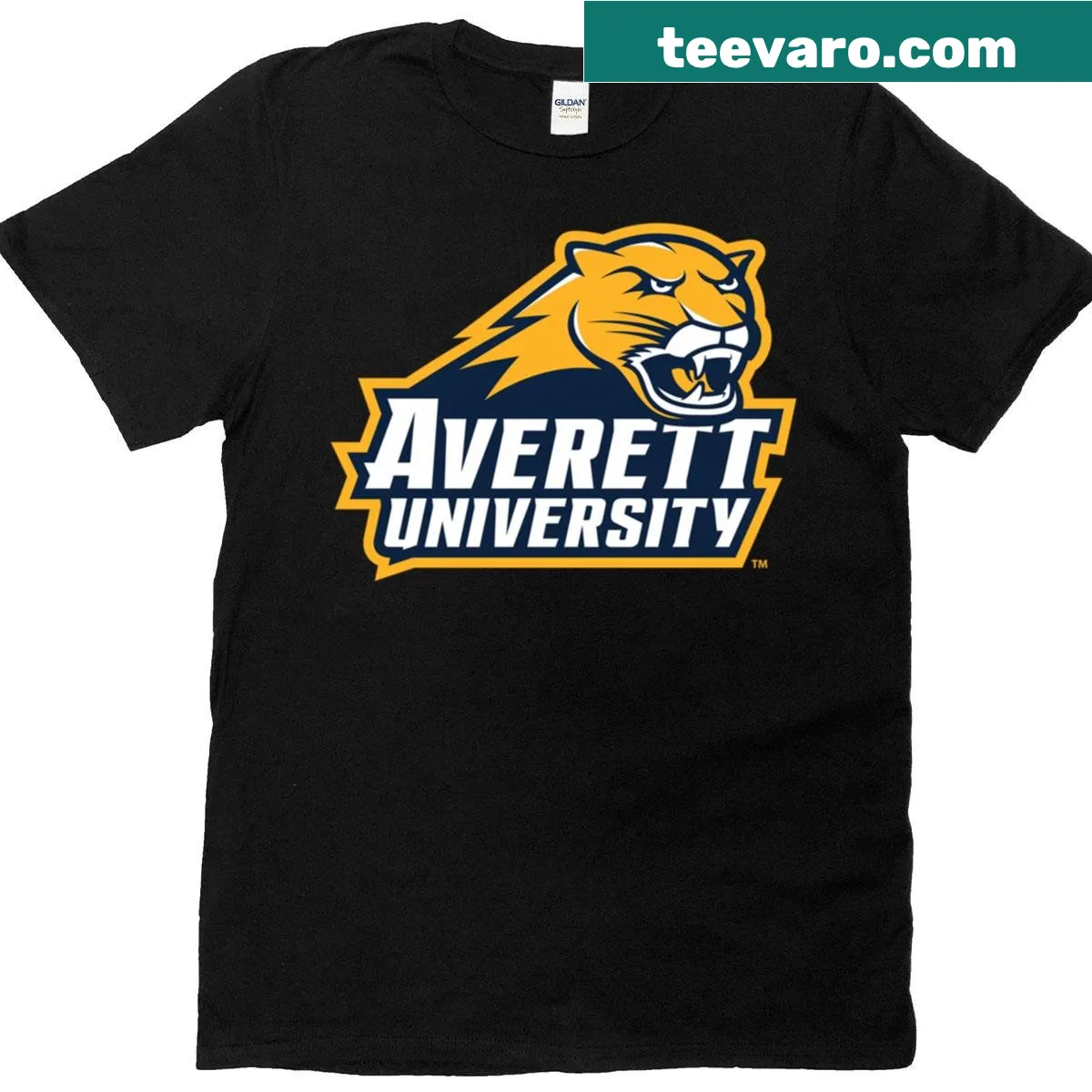 Averett University Cougars t-shirt featuring the primary logo — on a men's t-shirt