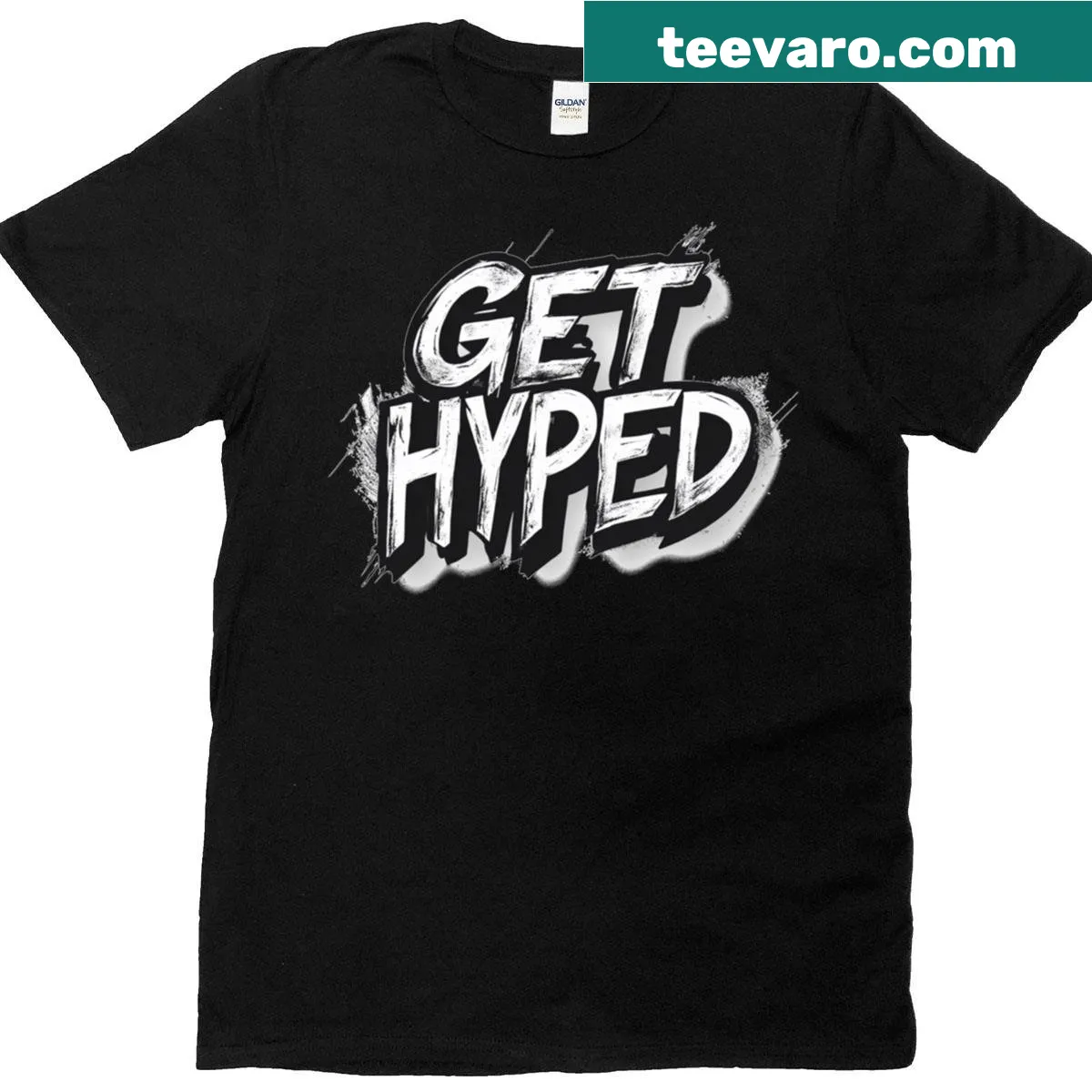 Motivational T-shirt with 'Get Hyped' logo in bold typography — on a men's t-shirt