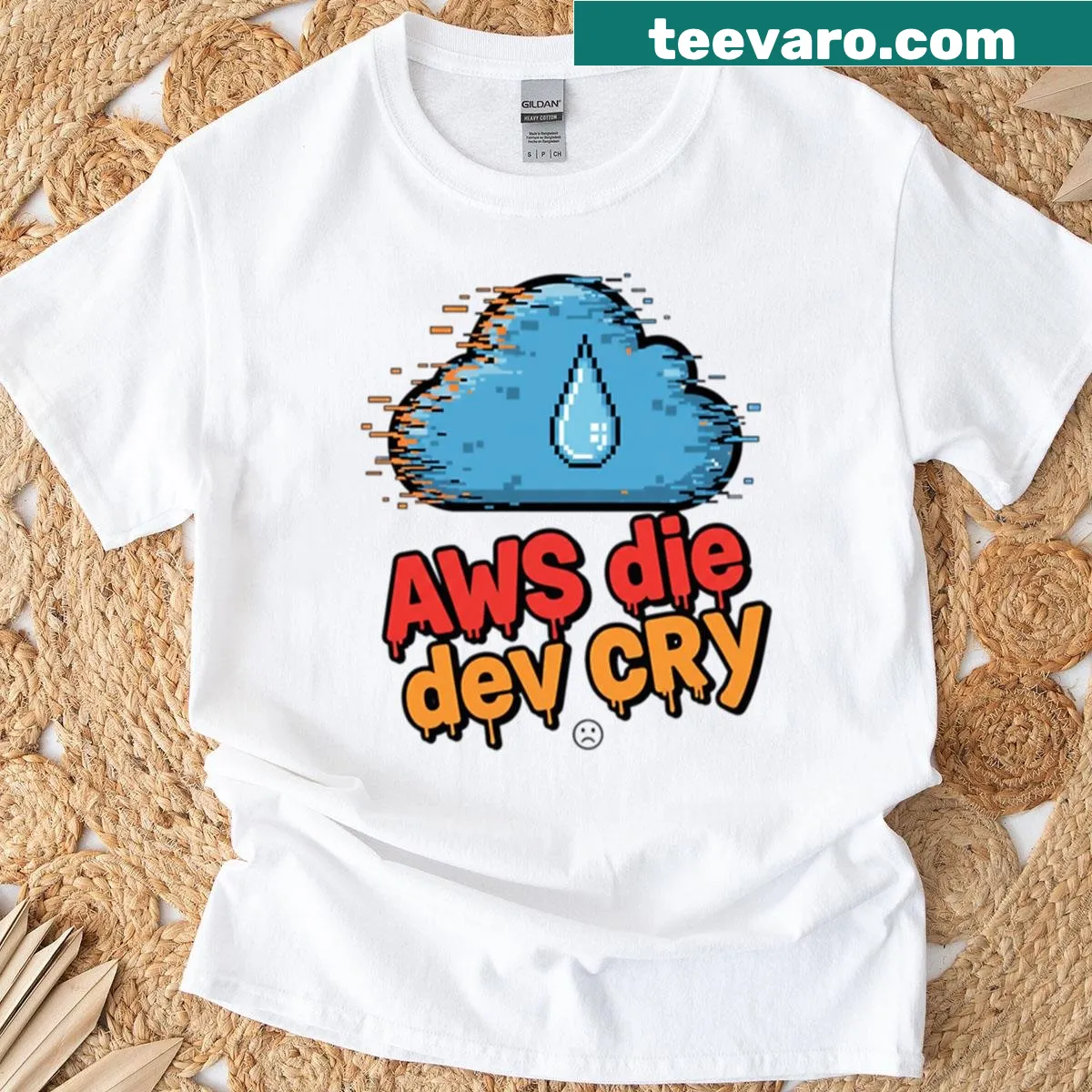 Humorous gaming shirt featuring the phrase 'Die Dev Cry'. — on a men's t-shirt
