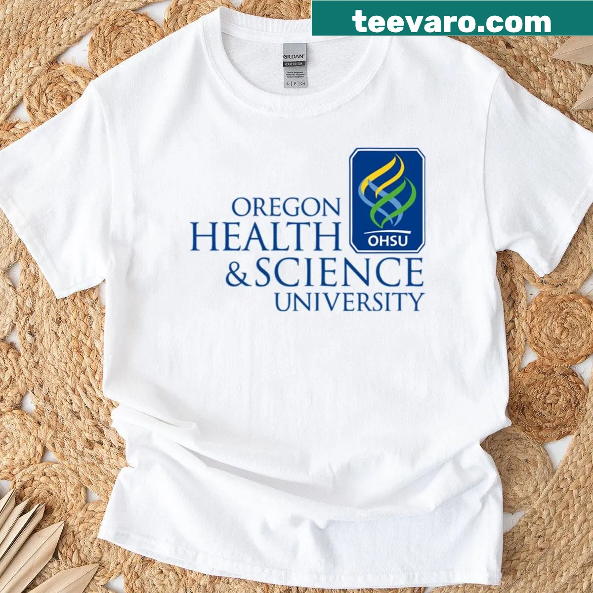 Text-based design celebrating Oregon Health and Science University — on a men's t-shirt