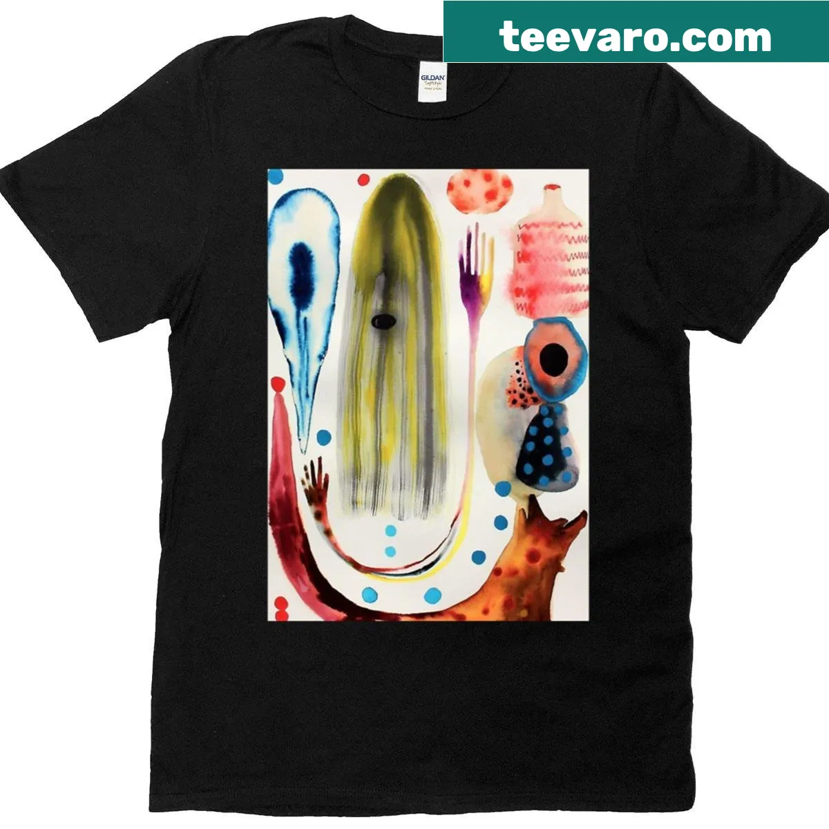 T-shirt with bold typography and band member silhouette design — on a men's t-shirt