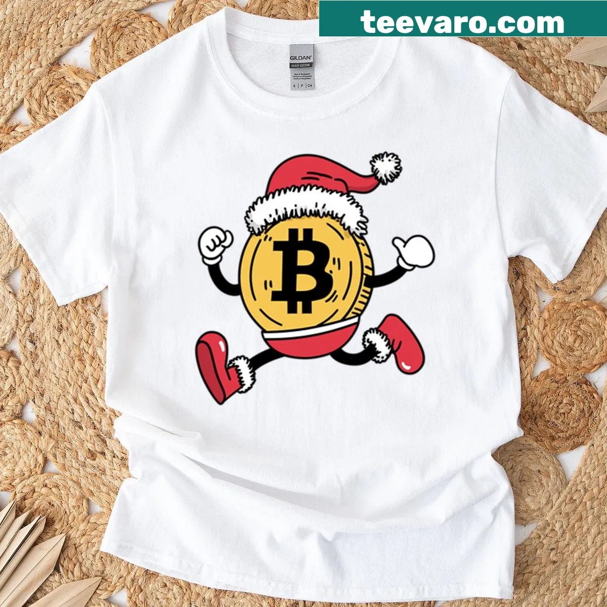 Funny Bitcoin Santa t-shirt for Christmas — on a men's t-shirt