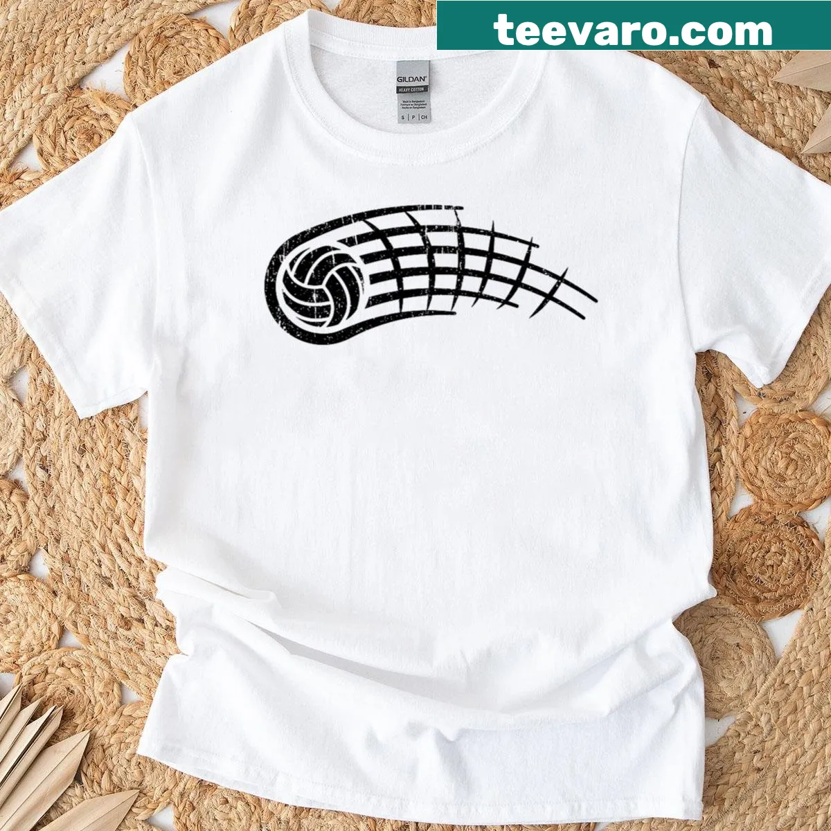 Distressed volleyball logo T-shirt for sports enthusiasts. — on a men's t-shirt