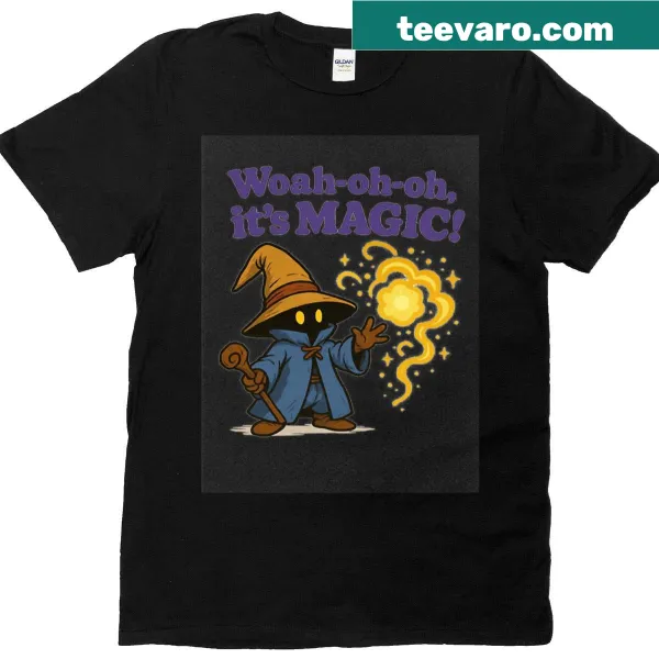 Illustrative Black Mage T-shirt featuring magical graphics