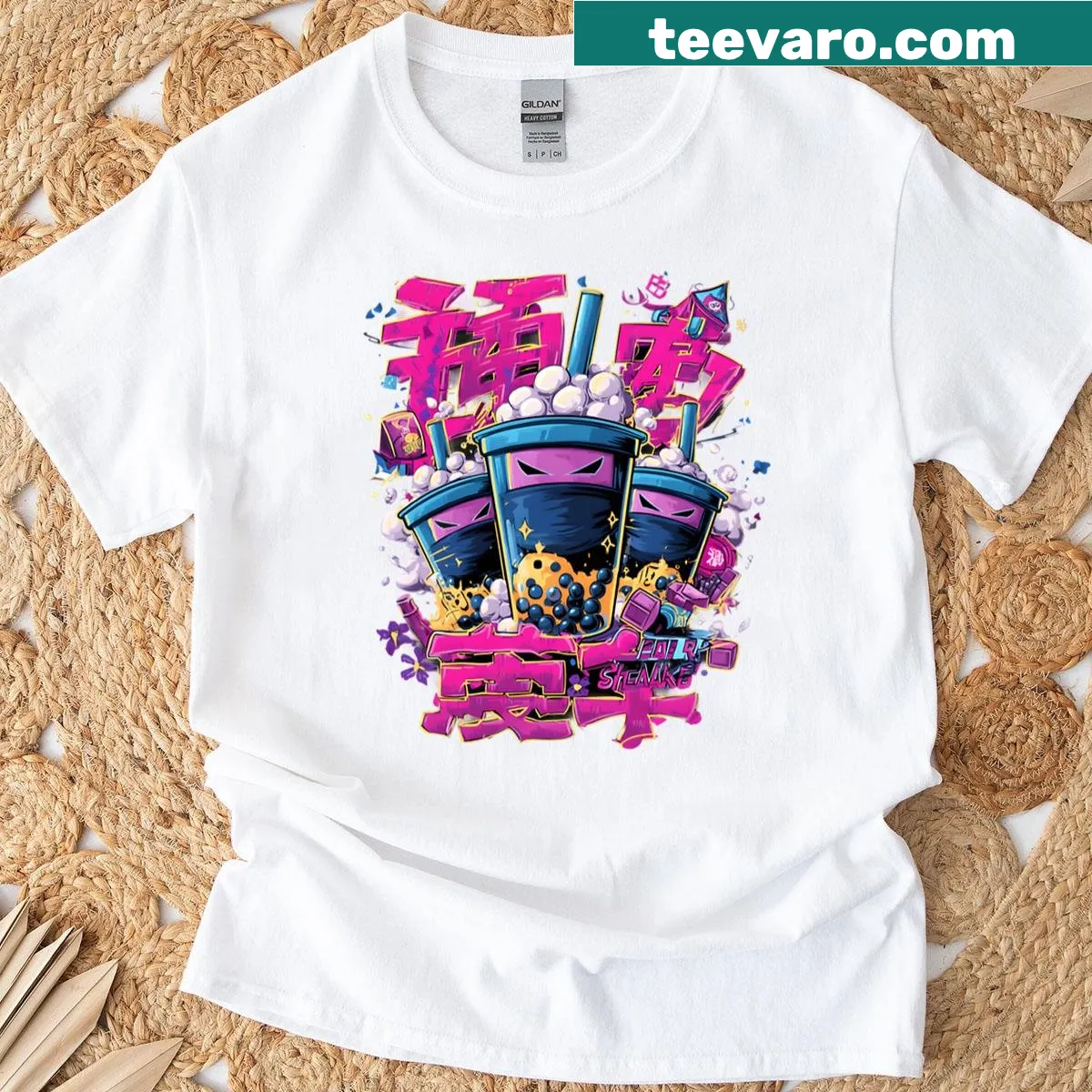 Street art style bubble tea graphic T-shirt design — on a men's t-shirt
