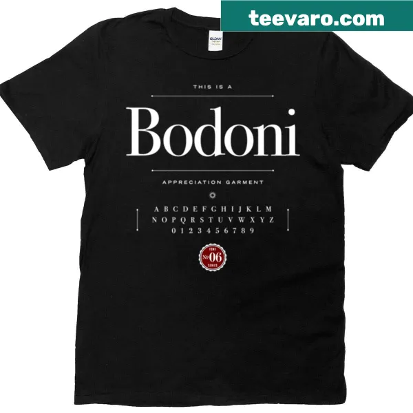 Bodoni font design T-shirt celebrating typography and style