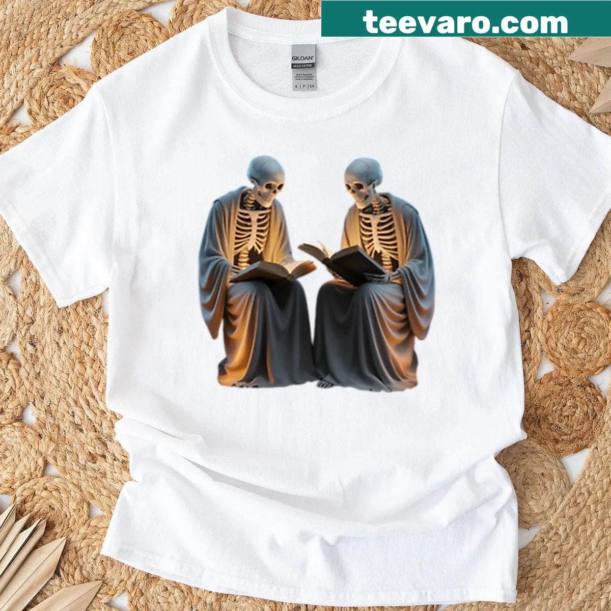 T-shirt with 'Boo' text, ghosts, and books for Halloween — on a men's t-shirt