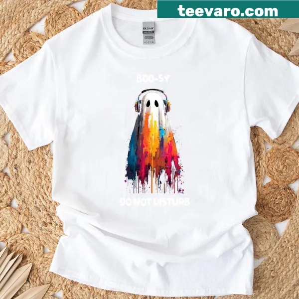 Funny Halloween shirt with a ghost and pun text, splatter art