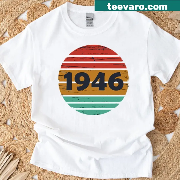 Vintage style 80th birthday t-shirt with born in 1946 text