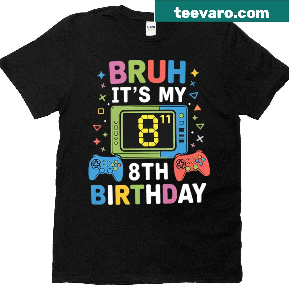 Funny 8th birthday t-shirt with video game theme — on a men's t-shirt