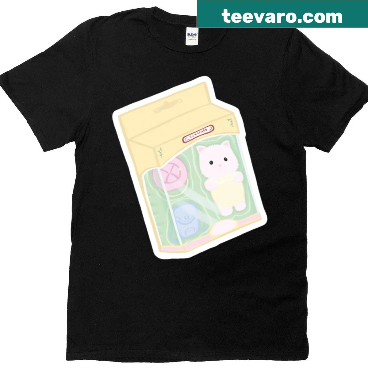 Cute shirt with whimsical cat graphic — on a men's t-shirt