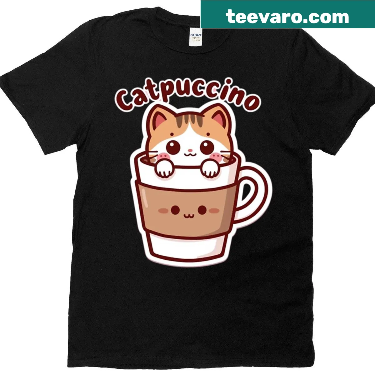 Kawaii cat in coffee cup t-shirt for cat lovers — on a men's t-shirt