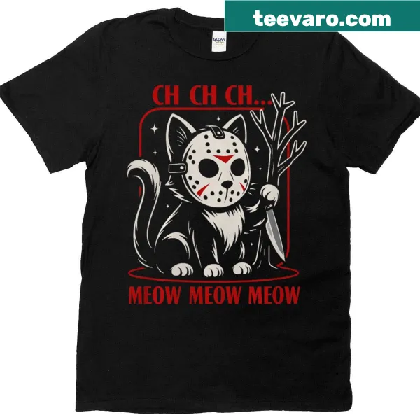 Funny cat movie horror T-shirt with clever graphic