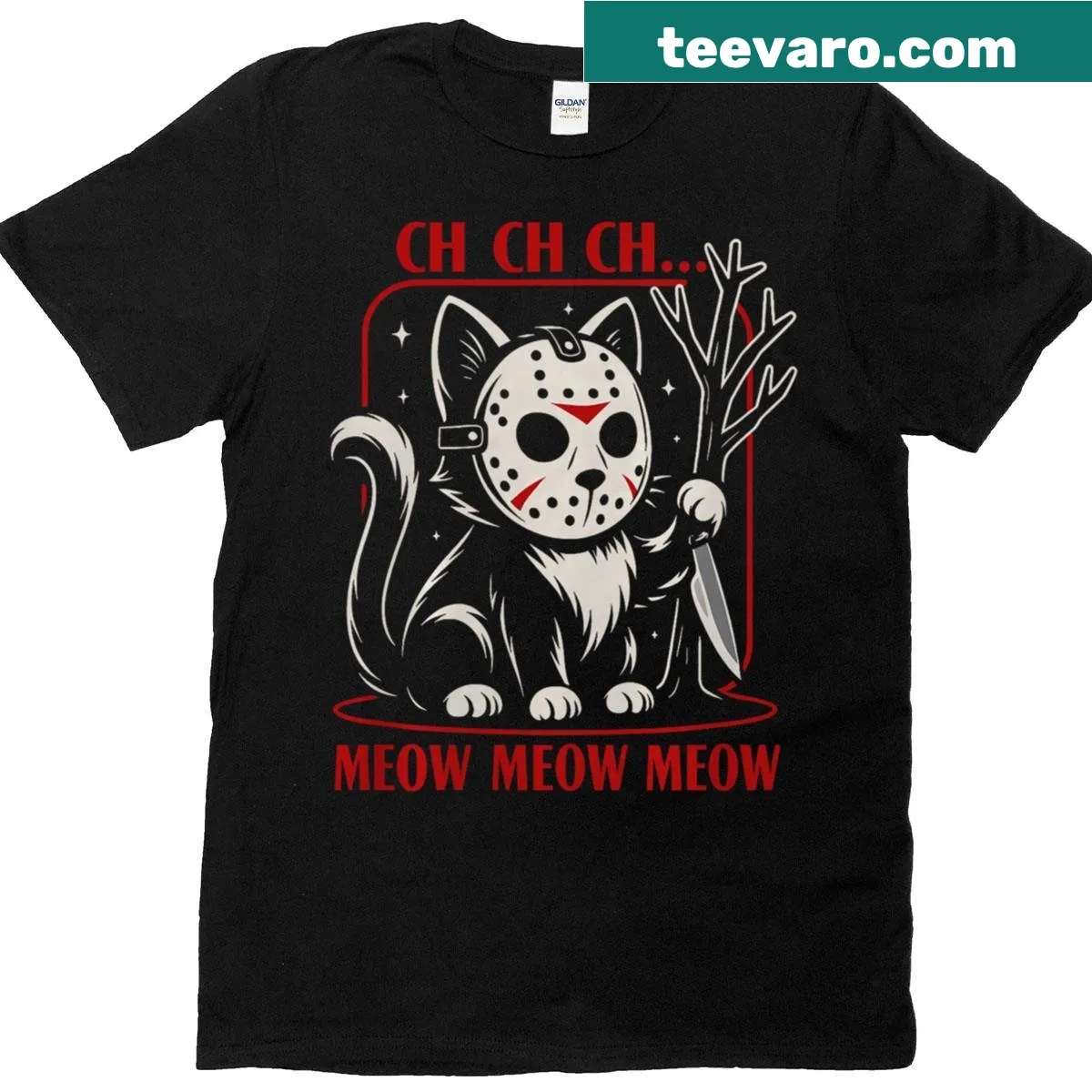 Funny cat movie horror T-shirt with clever graphic — on a men's t-shirt