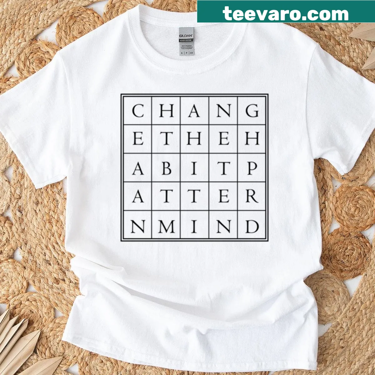 Inspirational T-shirt featuring 'Change The Pattern Habit Mind' message — on a men's t-shirt