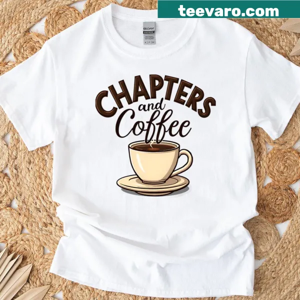 Illustration of books and coffee on a T-shirt
