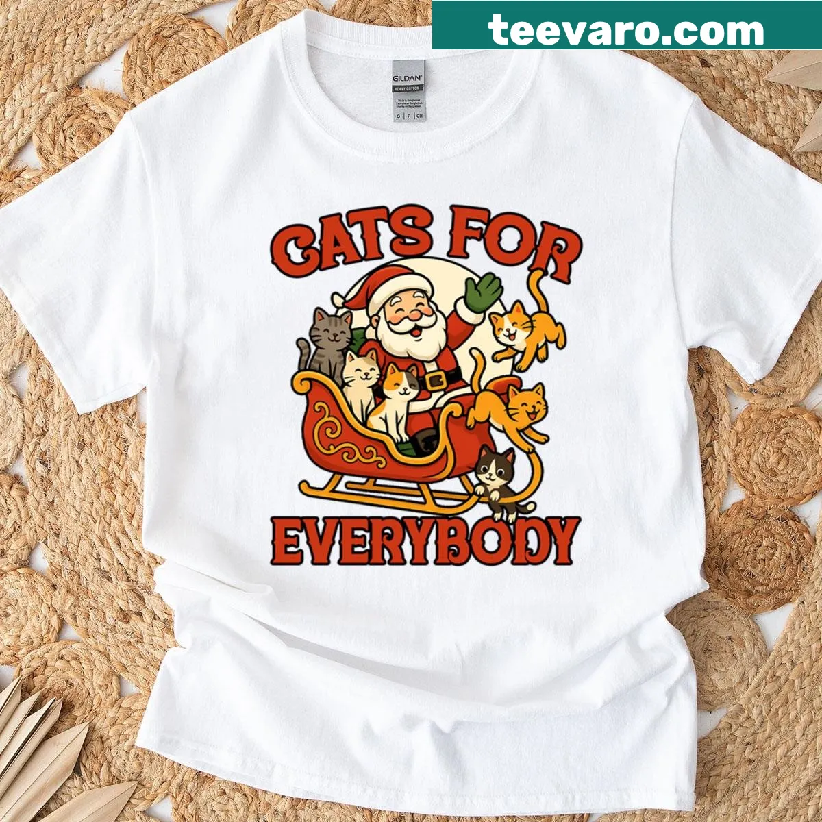 Whimsical Christmas cats T-shirt perfect for the holiday season — on a men's t-shirt