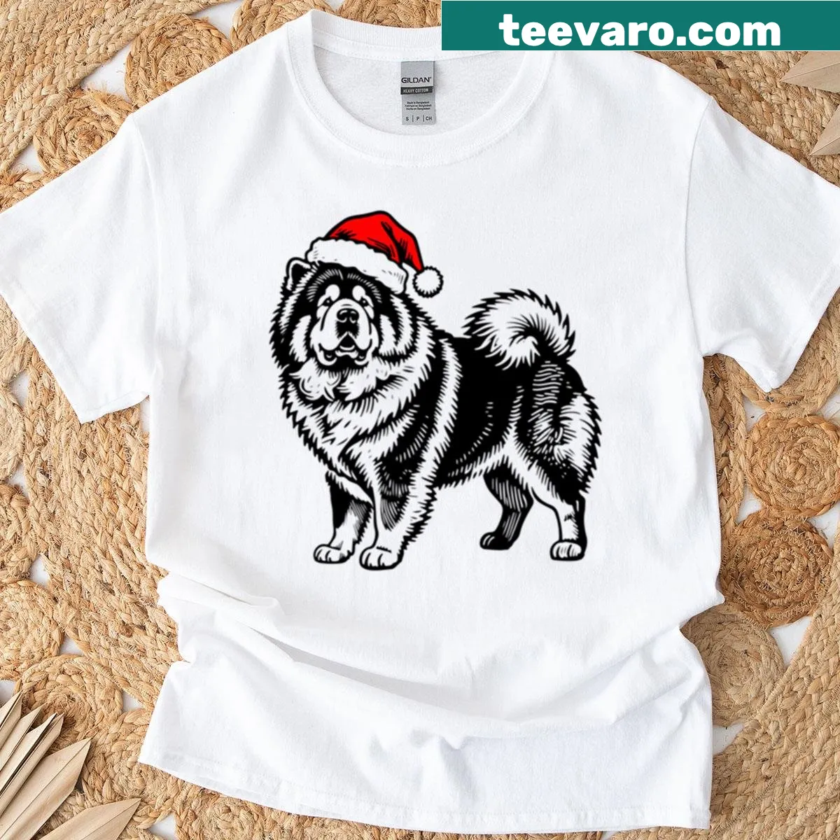Chow Chow silhouette wearing a Santa hat on a t-shirt — on a men's t-shirt