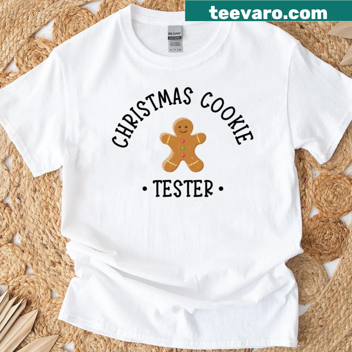 Funny matching couple Christmas cookie tester T-shirt — on a men's t-shirt